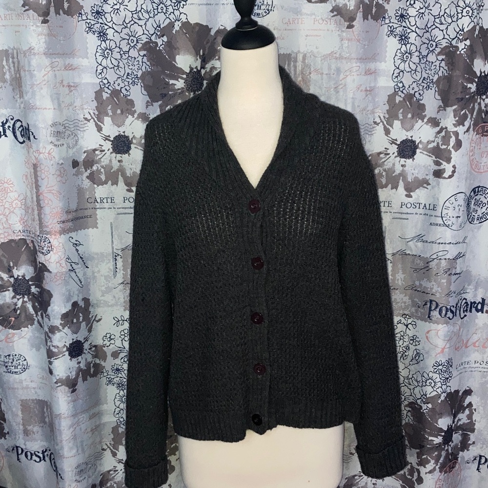 Karen Scott Petite Charcoal Cardigan Sweater with Buttons
